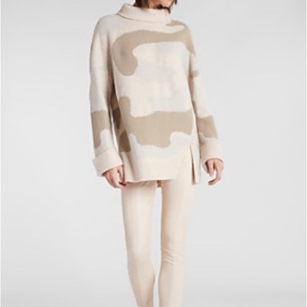 Express Camo Print Cowl Neck Oversized Sweater